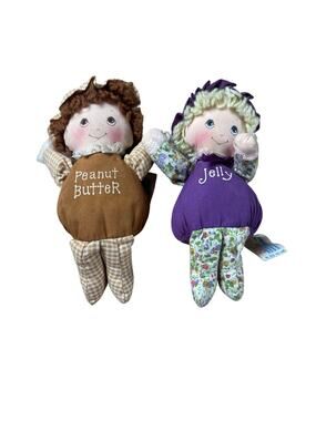 Morgan Peanut Butter & Jelly Plush Doll Pair Small Brown Purple Made In Taiwan